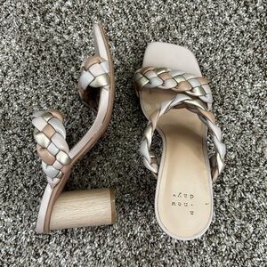 A New Day Braided Block Heel Mule Sandals Tan Gold Size 7